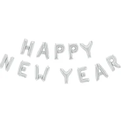 Folieballong, girlang happy new year silver