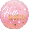 Folieballong, hello world rosa 43 cm