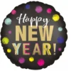Folieballong, rund satin prickar happy new year 43 cm