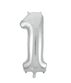 Folieballong, siffra 1 silver 86 cm