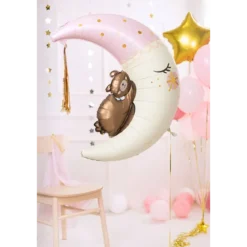 Folieballong, teddybear on the moon rosa 80x98 cm