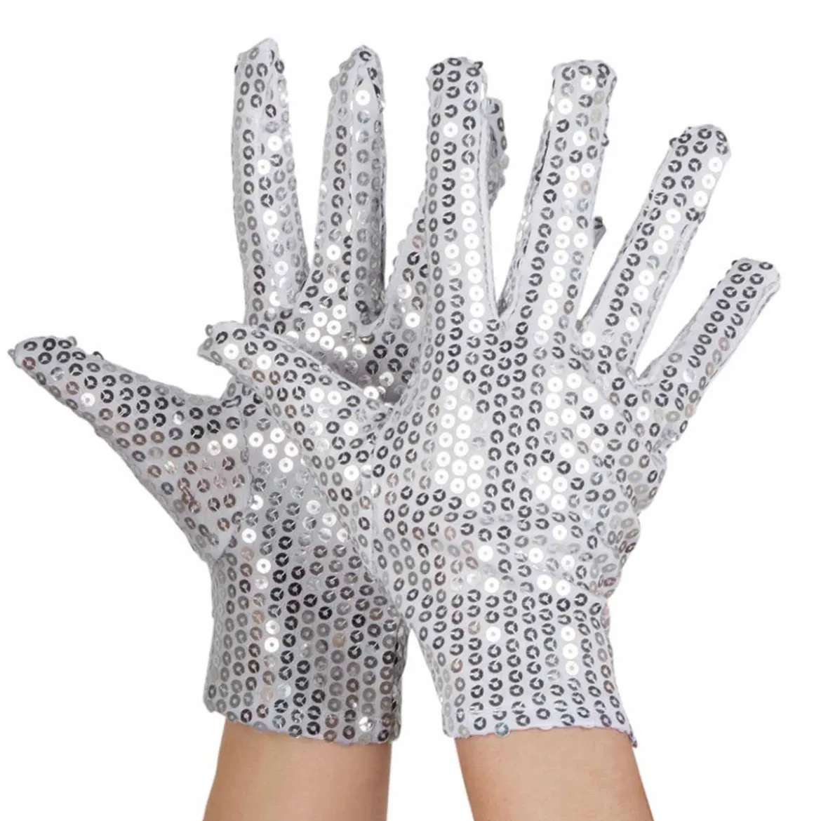 Handskar, silver med paljetter