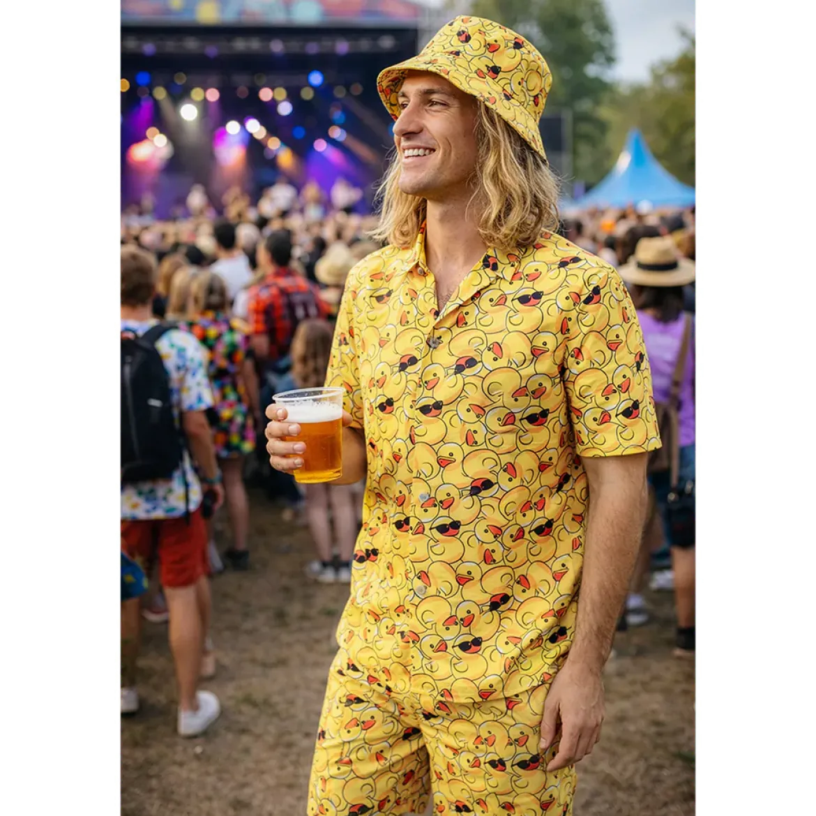 Hawaiiskjorta med shorts & hatt, lucky duck