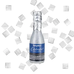 Konfettibomb, champagneflaska silver metallic 20,5 cm