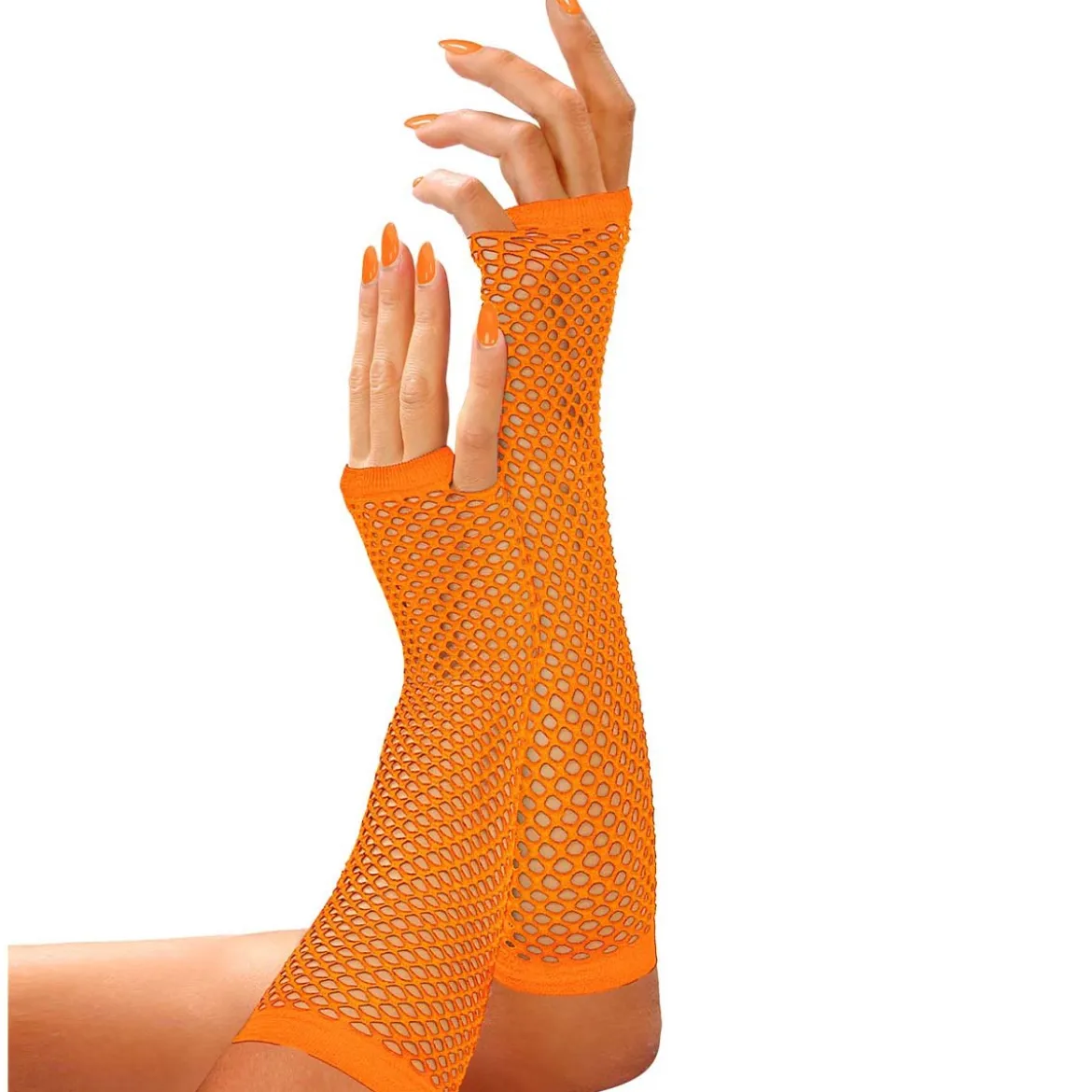 Näthandskar, neon orange långa 80-tal