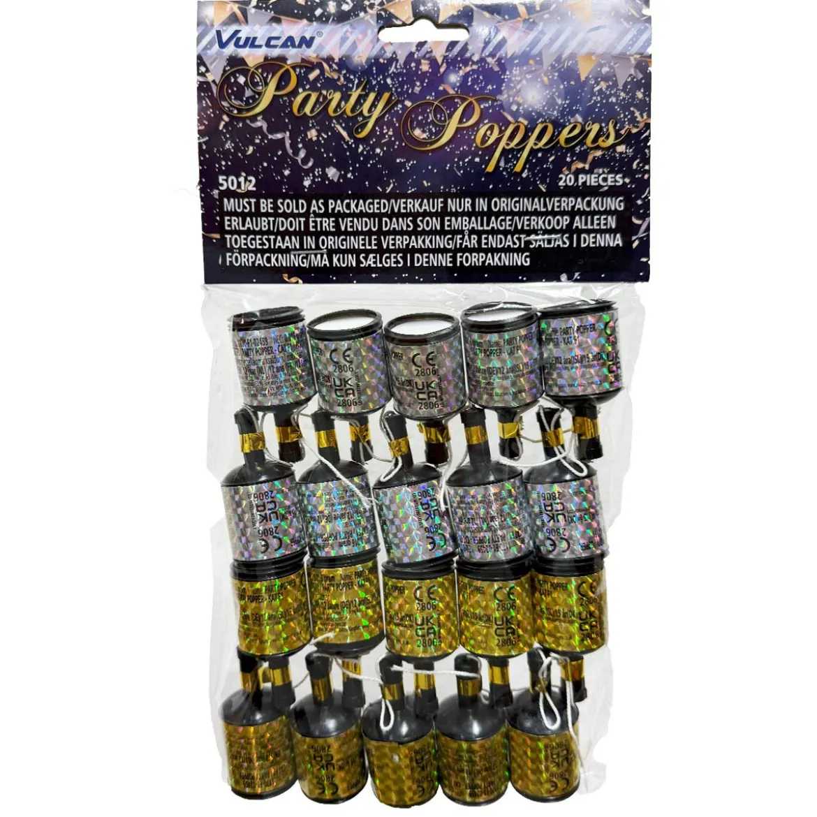 Partypopper, guld & silver 20 st