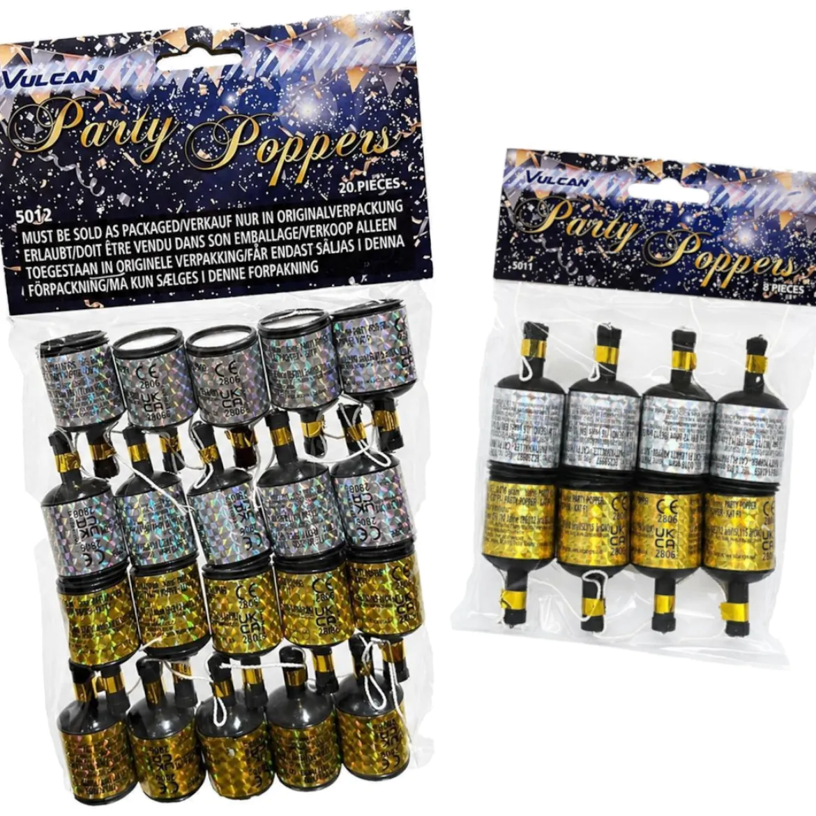 Partypopper, guld & silver 20 st